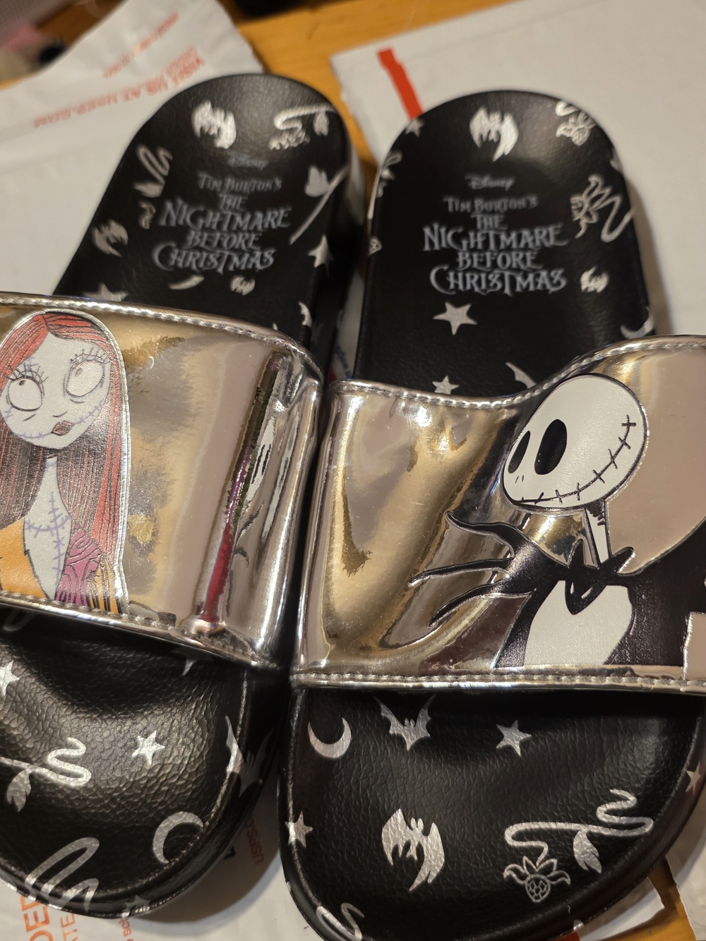 Disney The Nightmare Before Christmas Kids Silver Slide Sandals - Jack & Sally